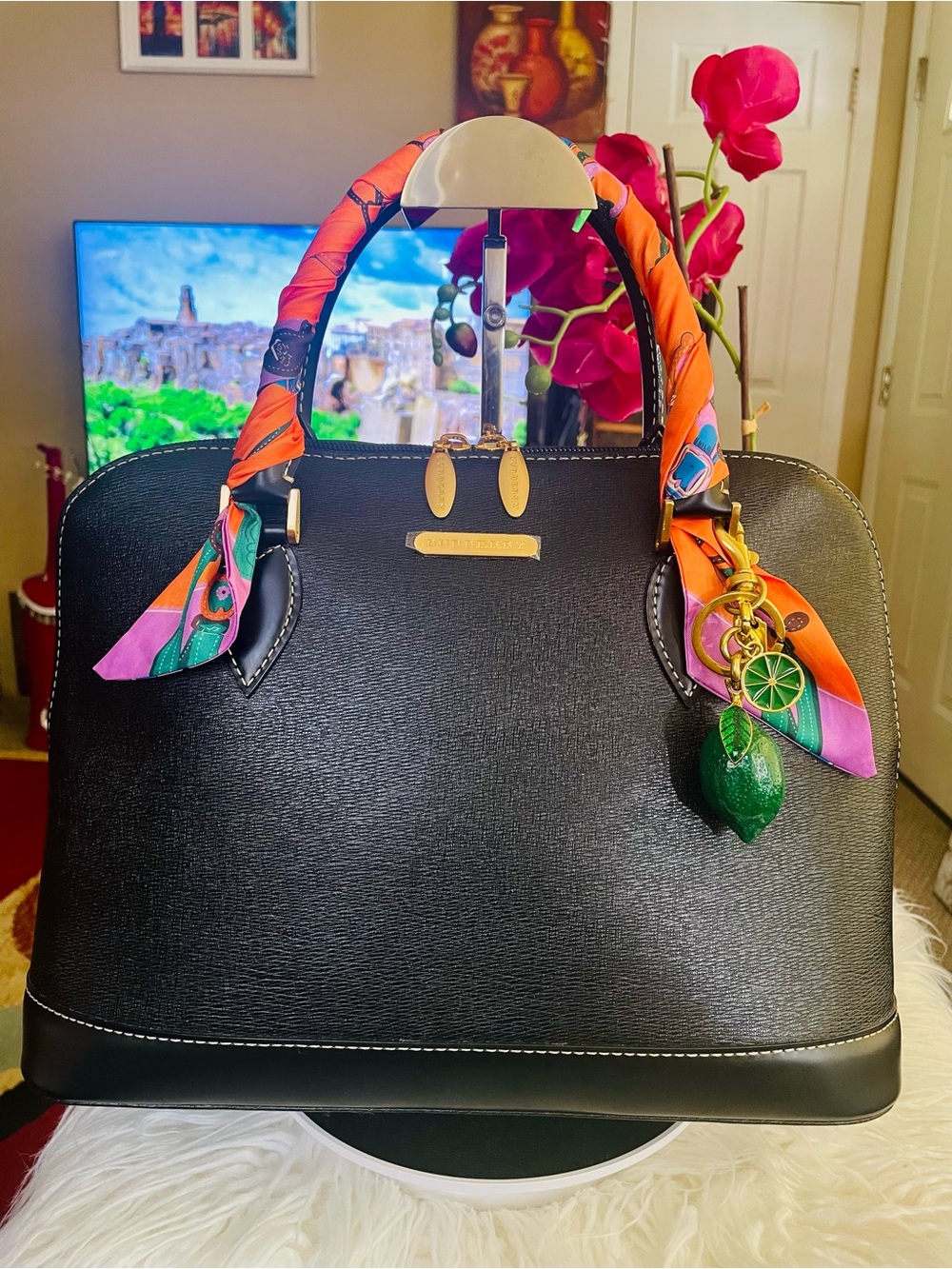 Burberry Leather Dome Bowler Handbag Nova Check Gold Hardware